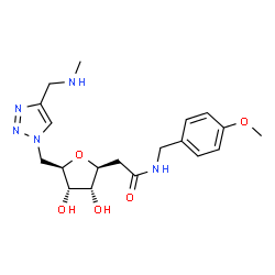 ChemSpider 2D Image | 2-[(2S,3R,4S,5R)-3,4-Dihydroxy-5-({4-[(methylamino)methyl]-1H-1,2,3-triazol-1-yl}methyl)tetrahydro-2-furanyl]-N-(4-methoxybenzyl)acetamide | C19H27N5O5