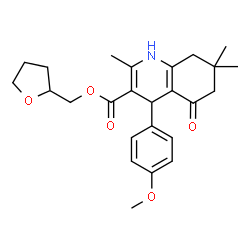 ChemSpider 2D Image | Tetrahydro-2-furanylmethyl 4-(4-methoxyphenyl)-2,7,7-trimethyl-5-oxo-1,4,5,6,7,8-hexahydro-3-quinolinecarboxylate | C25H31NO5