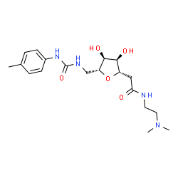 ChemSpider 2D Image | 2-[(2S,3R,4S,5R)-3,4-Dihydroxy-5-({[(4-methylphenyl)carbamoyl]amino}methyl)tetrahydro-2-furanyl]-N-[2-(dimethylamino)ethyl]acetamide | C19H30N4O5