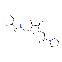 ChemSpider 2D Image | N-({(2R,3S,4R,5S)-3,4-Dihydroxy-5-[2-oxo-2-(1-pyrrolidinyl)ethyl]tetrahydro-2-furanyl}methyl)-2-ethylbutanamide | C17H30N2O5