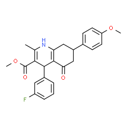 ChemSpider 2D Image | Methyl 4-(3-fluorophenyl)-7-(4-methoxyphenyl)-2-methyl-5-oxo-1,4,5,6,7,8-hexahydro-3-quinolinecarboxylate | C25H24FNO4
