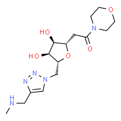 ChemSpider 2D Image | 2-[(2S,3R,4S,5R)-3,4-Dihydroxy-5-({4-[(methylamino)methyl]-1H-1,2,3-triazol-1-yl}methyl)tetrahydro-2-furanyl]-1-(4-morpholinyl)ethanone | C15H25N5O5