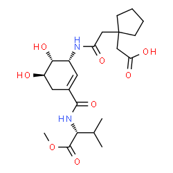 ChemSpider 2D Image | [1-(2-{[(1R,5R,6R)-5,6-Dihydroxy-3-{[(2R)-1-methoxy-3-methyl-1-oxo-2-butanyl]carbamoyl}-2-cyclohexen-1-yl]amino}-2-oxoethyl)cyclopentyl]acetic acid | C22H34N2O8