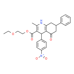 ChemSpider 2D Image | 2-Ethoxyethyl 2-methyl-4-(4-nitrophenyl)-5-oxo-7-phenyl-1,4,5,6,7,8-hexahydro-3-quinolinecarboxylate | C27H28N2O6