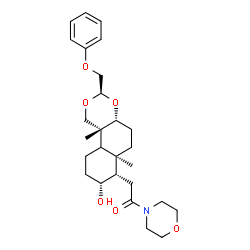 ChemSpider 2D Image | 2-[(3R,4aR,6aR,7S,8R,10bR)-8-Hydroxy-6a,10b-dimethyl-3-(phenoxymethyl)decahydro-1H-naphtho[2,1-d][1,3]dioxin-7-yl]-1-(4-morpholinyl)ethanone | C27H39NO6
