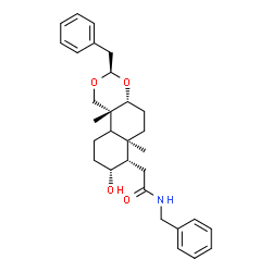 ChemSpider 2D Image | N-Benzyl-2-[(3R,4aR,6aR,7S,8R,10bR)-3-benzyl-8-hydroxy-6a,10b-dimethyldecahydro-1H-naphtho[2,1-d][1,3]dioxin-7-yl]acetamide | C30H39NO4