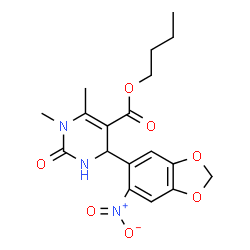 ChemSpider 2D Image | Butyl 1,6-dimethyl-4-(6-nitro-1,3-benzodioxol-5-yl)-2-oxo-1,2,3,4-tetrahydro-5-pyrimidinecarboxylate | C18H21N3O7