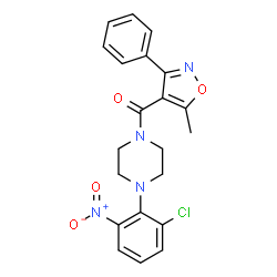 ChemSpider 2D Image | [4-(2-Chloro-6-nitrophenyl)-1-piperazinyl](5-methyl-3-phenyl-1,2-oxazol-4-yl)methanone | C21H19ClN4O4
