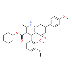 ChemSpider 2D Image | Cyclohexyl 4-(2,3-dimethoxyphenyl)-7-(4-methoxyphenyl)-2-methyl-5-oxo-1,4,5,6,7,8-hexahydro-3-quinolinecarboxylate | C32H37NO6