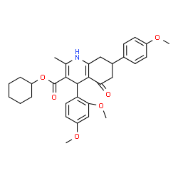 ChemSpider 2D Image | Cyclohexyl 4-(2,4-dimethoxyphenyl)-7-(4-methoxyphenyl)-2-methyl-5-oxo-1,4,5,6,7,8-hexahydro-3-quinolinecarboxylate | C32H37NO6