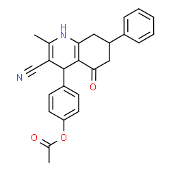 ChemSpider 2D Image | 4-(3-Cyano-2-methyl-5-oxo-7-phenyl-1,4,5,6,7,8-hexahydro-4-quinolinyl)phenyl acetate | C25H22N2O3