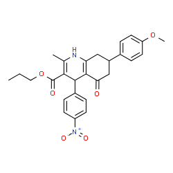 ChemSpider 2D Image | Propyl 7-(4-methoxyphenyl)-2-methyl-4-(4-nitrophenyl)-5-oxo-1,4,5,6,7,8-hexahydro-3-quinolinecarboxylate | C27H28N2O6