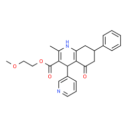 ChemSpider 2D Image | 2-Methoxyethyl 2-methyl-5-oxo-7-phenyl-4-(3-pyridinyl)-1,4,5,6,7,8-hexahydro-3-quinolinecarboxylate | C25H26N2O4