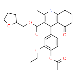 ChemSpider 2D Image | Tetrahydro-2-furanylmethyl 4-(4-acetoxy-3-ethoxyphenyl)-2-methyl-5-oxo-1,4,5,6,7,8-hexahydro-3-quinolinecarboxylate | C26H31NO7