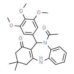 ChemSpider 2D Image | 10-Acetyl-3,3-dimethyl-11-(3,4,5-trimethoxyphenyl)-2,3,4,5,10,11-hexahydro-1H-dibenzo[b,e][1,4]diazepin-1-one | C26H30N2O5