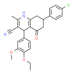 ChemSpider 2D Image | 7-(4-Chlorophenyl)-4-(4-ethoxy-3-methoxyphenyl)-2-methyl-5-oxo-1,4,5,6,7,8-hexahydro-3-quinolinecarbonitrile | C26H25ClN2O3