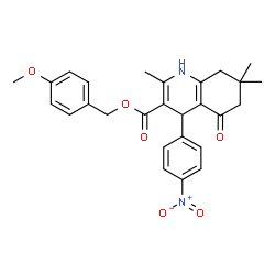 ChemSpider 2D Image | 4-Methoxybenzyl 2,7,7-trimethyl-4-(4-nitrophenyl)-5-oxo-1,4,5,6,7,8-hexahydro-3-quinolinecarboxylate | C27H28N2O6