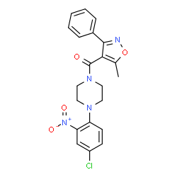 ChemSpider 2D Image | [4-(4-Chloro-2-nitrophenyl)-1-piperazinyl](5-methyl-3-phenyl-1,2-oxazol-4-yl)methanone | C21H19ClN4O4