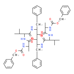 ChemSpider 2D Image | Dibenzyl (8,11-dibenzyl-9,10-dihydroxy-5,14-diisopropyl-3,6,13,16-tetraoxo-4,7,12,15-tetraazaoctadecane-2,17-diyl)biscarbamate | C50H64N6O10