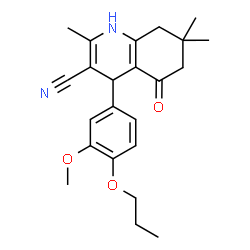 ChemSpider 2D Image | 4-(3-Methoxy-4-propoxyphenyl)-2,7,7-trimethyl-5-oxo-1,4,5,6,7,8-hexahydro-3-quinolinecarbonitrile | C23H28N2O3