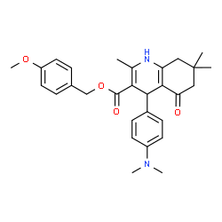 ChemSpider 2D Image | 4-Methoxybenzyl 4-[4-(dimethylamino)phenyl]-2,7,7-trimethyl-5-oxo-1,4,5,6,7,8-hexahydro-3-quinolinecarboxylate | C29H34N2O4
