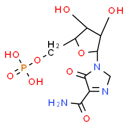 ChemSpider 2D Image | 5-Oxo-1-(5-O-phosphonopentofuranosyl)-2,5-dihydro-1H-imidazole-4-carboxamide | C9H14N3O9P