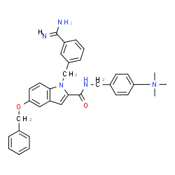 ChemSpider 2D Image | 5-benzyloxy-1-[(3-carbamimidoylphenyl)methyl]-N-[[4-(trimethyl-$l^{5}-azanyl)phenyl]methyl]indole-2-carboxamide | C34H36N5O2