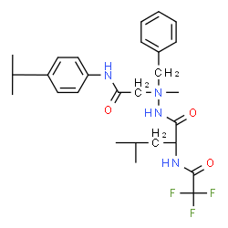 ChemSpider 2D Image | (2S)-N-[benzyl-[2-(4-isopropylanilino)-2-oxo-ethyl]-methyl-$l^{5}-azanyl]-4-methyl-2-[(2,2,2-trifluoroacetyl)amino]pentanamide | C27H36F3N4O3