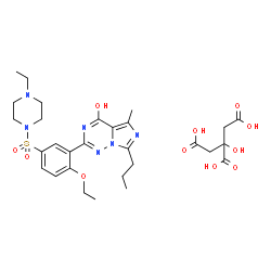 ChemSpider 2D Image | 2-{2-Ethoxy-5-[(4-ethyl-1-piperazinyl)sulfonyl]phenyl}-5-methyl-7-propylimidazo[5,1-f][1,2,4]triazin-4(1H)-one 2-hydroxy-1,2,3-propanetricarboxylate (1:1) | C29H40N6O11S