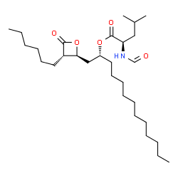 ChemSpider 2D Image | (2R)-1-[(2S,3S)-3-Hexyl-4-oxo-2-oxetanyl]-2-tridecanyl N-formyl-D-leucinate | C29H53NO5