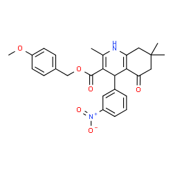 ChemSpider 2D Image | 4-Methoxybenzyl 2,7,7-trimethyl-4-(3-nitrophenyl)-5-oxo-1,4,5,6,7,8-hexahydro-3-quinolinecarboxylate | C27H28N2O6
