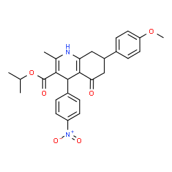 ChemSpider 2D Image | Isopropyl 7-(4-methoxyphenyl)-2-methyl-4-(4-nitrophenyl)-5-oxo-1,4,5,6,7,8-hexahydro-3-quinolinecarboxylate | C27H28N2O6
