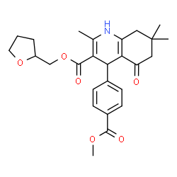 ChemSpider 2D Image | Tetrahydro-2-furanylmethyl 4-[4-(methoxycarbonyl)phenyl]-2,7,7-trimethyl-5-oxo-1,4,5,6,7,8-hexahydro-3-quinolinecarboxylate | C26H31NO6