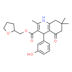 ChemSpider 2D Image | Tetrahydro-2-furanylmethyl 4-(3-hydroxyphenyl)-2,7,7-trimethyl-5-oxo-1,4,5,6,7,8-hexahydro-3-quinolinecarboxylate | C24H29NO5