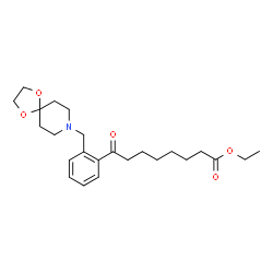 ChemSpider 2D Image | Ethyl 8-[2-(1,4-dioxa-8-azaspiro[4.5]dec-8-ylmethyl)phenyl]-8-oxooctanoate | C24H35NO5