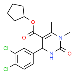 ChemSpider 2D Image | Cyclopentyl 4-(3,4-dichlorophenyl)-1,6-dimethyl-2-oxo-1,2,3,4-tetrahydro-5-pyrimidinecarboxylate | C18H20Cl2N2O3