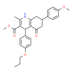 ChemSpider 2D Image | Methyl 7-(4-methoxyphenyl)-2-methyl-5-oxo-4-(4-propoxyphenyl)-1,4,5,6,7,8-hexahydro-3-quinolinecarboxylate | C28H31NO5