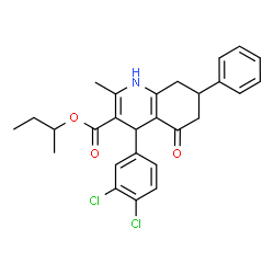 ChemSpider 2D Image | sec-Butyl 4-(3,4-dichlorophenyl)-2-methyl-5-oxo-7-phenyl-1,4,5,6,7,8-hexahydro-3-quinolinecarboxylate | C27H27Cl2NO3