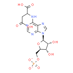 ChemSpider 2D Image | [(2R,3S,4R,5R)-5-[6-[(1-carboxy-3-hydroxy-3-oxo-propyl)amino]purin-9-yl]-3,4-dihydroxy-tetrahydrofuran-2-yl]methyl phosphate | C14H16N5O11P