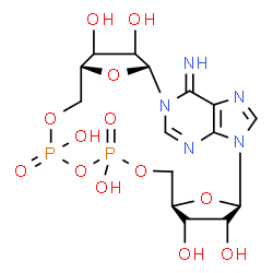 ChemSpider 2D Image | (2R,5R,13R,14S,15R,16R)-24-Imino-7,9,11,25,26-pentaoxa-1,17,19,22-tetraaza-8,10-diphosphapentacyclo[18.3.1.1~2,5~.1~13,16~.0~17,21~]hexacosa-18,20,22-triene-3,4,8,10,14,15-hexol 8,10-dioxide | C15H21N5O13P2