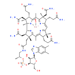 ChemSpider 2D Image | hydroxy-[(1R,2S,3S,4Z,7S,8S,9Z,13S,14Z,17R,18R,19R)-2,7,18-tris(2-amino-2-oxo-ethyl)-3,8,13-tris(3-amino-3-oxo-propyl)-17-[3-[[(2R)-2-[[(2R,3S,4R,5S)-5-(5,6-dimethylbenzimidazol-1-yl)-4-hydroxy-2-(hydroxymethyl)tetrahydrofuran-3-yl]oxy-oxido-phosphoryl]oxypropyl]amino]-3-oxo-propyl]-1,2,5,7,12,12,15,17-octamethyl-8,13,18,19-tetrahydro-3H-corrin-21-yl]cobalt(1+) | C62H89CoN13O15P