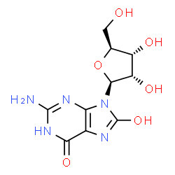 ChemSpider 2D Image | 2-Amino-9-(beta-L-ribofuranosyl)-7,9-dihydro-1H-purine-6,8-dione | C10H13N5O6