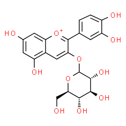 ChemSpider 2D Image | 2-(3,4-Dihydroxyphenyl)-5,7-dihydroxy-3-chromeniumyl D-glucopyranoside | C21H21O11