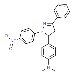 ChemSpider 2D Image | N,N-Dimethyl-4-[1-(4-nitrophenyl)-3-phenyl-4,5-dihydro-1H-pyrazol-5-yl]aniline | C23H22N4O2