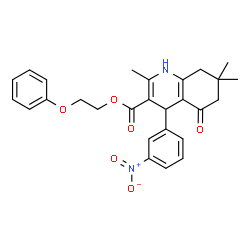 ChemSpider 2D Image | 2-Phenoxyethyl 2,7,7-trimethyl-4-(3-nitrophenyl)-5-oxo-1,4,5,6,7,8-hexahydro-3-quinolinecarboxylate | C27H28N2O6