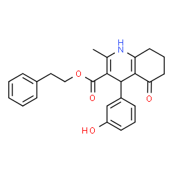ChemSpider 2D Image | 2-Phenylethyl 4-(3-hydroxyphenyl)-2-methyl-5-oxo-1,4,5,6,7,8-hexahydro-3-quinolinecarboxylate | C25H25NO4