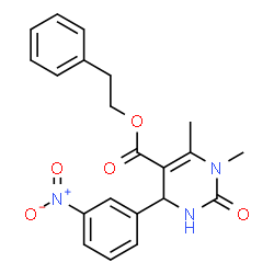 ChemSpider 2D Image | 2-Phenylethyl 1,6-dimethyl-4-(3-nitrophenyl)-2-oxo-1,2,3,4-tetrahydro-5-pyrimidinecarboxylate | C21H21N3O5