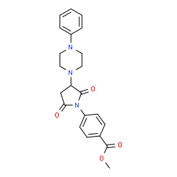 ChemSpider 2D Image | Methyl 4-[2,5-dioxo-3-(4-phenyl-1-piperazinyl)-1-pyrrolidinyl]benzoate | C22H23N3O4