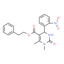 ChemSpider 2D Image | 2-Phenylethyl 1,6-dimethyl-4-(2-nitrophenyl)-2-oxo-1,2,3,4-tetrahydro-5-pyrimidinecarboxylate | C21H21N3O5