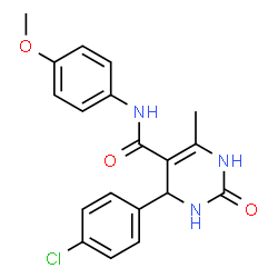 ChemSpider 2D Image | 4-(4-Chlorophenyl)-N-(4-methoxyphenyl)-6-methyl-2-oxo-1,2,3,4-tetrahydro-5-pyrimidinecarboxamide | C19H18ClN3O3